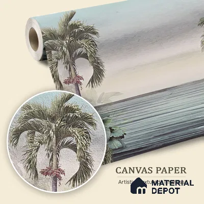 Palmshore Canopy Tropical Mist Nature Art | WP 04017 B Canvas Texture Finish Tropical Style luxurious Customized size Wallpaper | 250 GSM WP01CNF Paper | (MOQ = 30 Sq. Ft.)