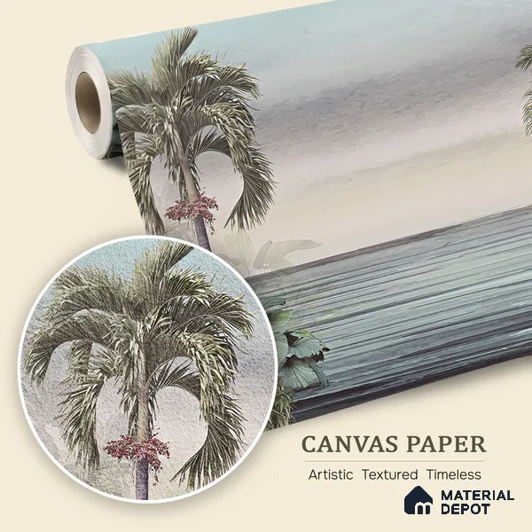 Palmshore Canopy Tropical Mist Nature Art | WP 04017 B Canvas Texture Finish Tropical Style luxurious Customized size Wallpaper | 250 GSM WP01CNF Paper | (MOQ = 30 Sq. Ft.)