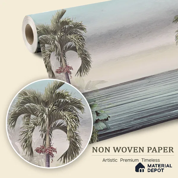 Palmshore Canopy Tropical Mist Nature Art | WP 04017 Non Woven Matte Finish Tropical Style Premium Customized size Wallpaper | 150 GSM WP01MTF Paper | (MOQ = 30 Sq. Ft.)