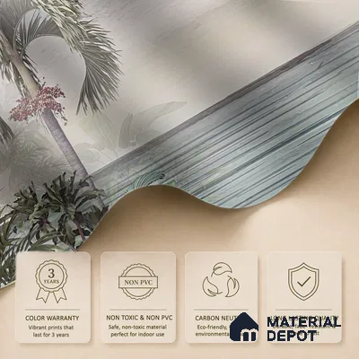 Palmshore Canopy Tropical Mist Nature Art | WP 04017 B Canvas Texture Finish Tropical Style luxurious Customized size Wallpaper | 250 GSM WP01CNF Paper | (MOQ = 30 Sq. Ft.)