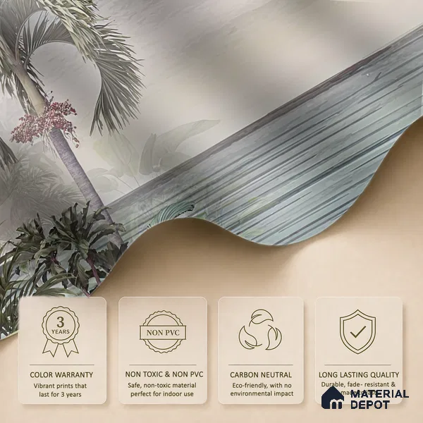 Palmshore Canopy Tropical Mist Nature Art | WP 04017 B Canvas Texture Finish Tropical Style luxurious Customized size Wallpaper | 250 GSM WP01CNF Paper | (MOQ = 30 Sq. Ft.)
