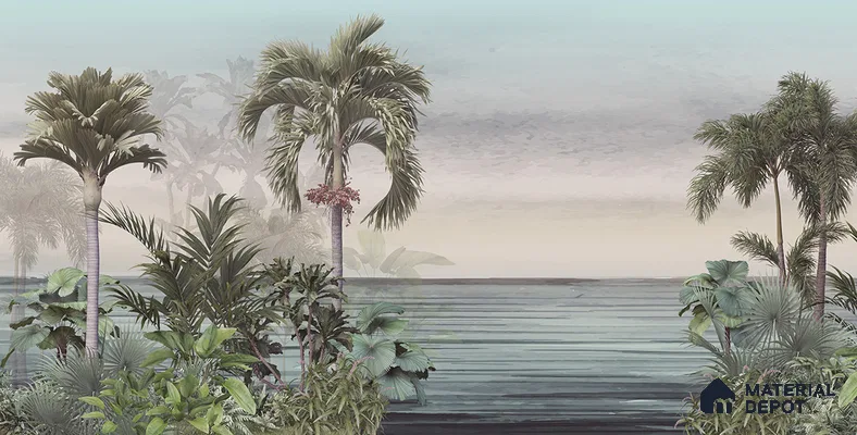 Palmshore Canopy Tropical Mist Nature Art | WP 04017 Non Woven Matte Finish Tropical Style Premium Customized size Wallpaper | 150 GSM WP01MTF Paper | (MOQ = 30 Sq. Ft.)