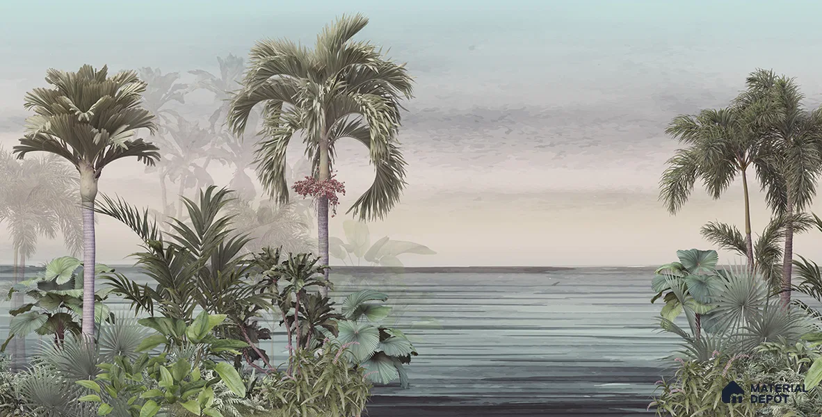 Palmshore Canopy Tropical Mist Nature Art | WP 04017 Non Woven Matte Finish Tropical Style Premium Customized size Wallpaper | 150 GSM WP01MTF Paper | (MOQ = 30 Sq. Ft.)