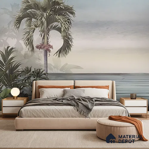 Palmshore Canopy Tropical Mist Nature Art | WP 04017 Non Woven Matte Finish Tropical Style Premium Customized size Wallpaper | 150 GSM WP01MTF Paper | (MOQ = 30 Sq. Ft.)