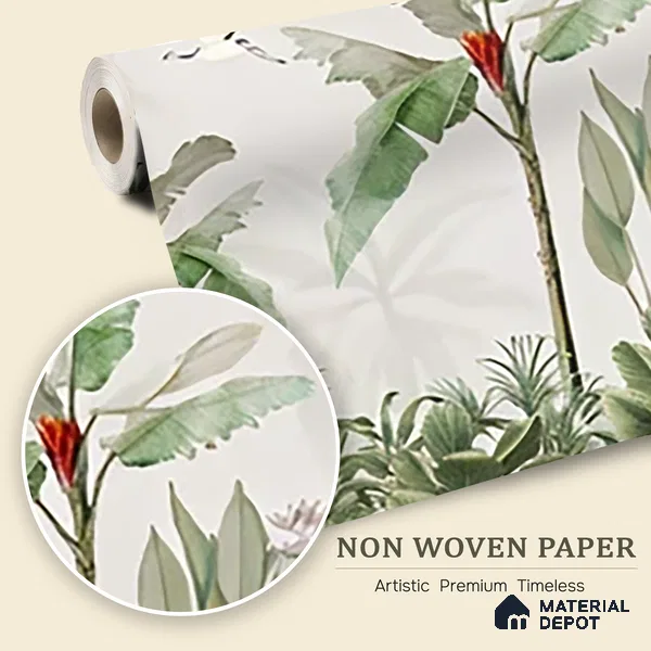 Emerald Banana Grove Tropical Mist Nature Art | WP 04018 Non Woven Matte Finish Tropical Style Premium Customized size Wallpaper | 150 GSM WP01MTF Paper | (MOQ = 30 Sq. Ft.)