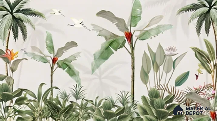 Emerald Banana Grove Tropical Mist Nature Art | WP 04018 B Canvas Texture Finish Tropical Style luxurious Customized size Wallpaper | 250 GSM WP01CNF Paper | (MOQ = 30 Sq. Ft.)