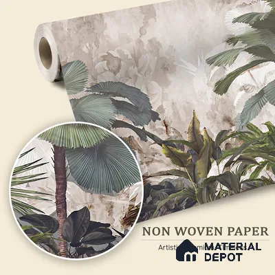 Mistveil Palm Garden Tropical Mist Nature Art | WP 04019 Non Woven Matte Finish Tropical Style Premium Customized size Wallpaper | 150 GSM WP01MTF Paper | (MOQ = 30 Sq. Ft.)