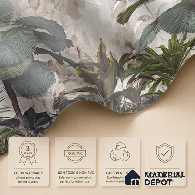 Mistveil Palm Garden Tropical Mist Nature Art | WP 04019 B Canvas Texture Finish Tropical Style luxurious Customized size Wallpaper | 250 GSM WP01CNF Paper | (MOQ = 30 Sq. Ft.)