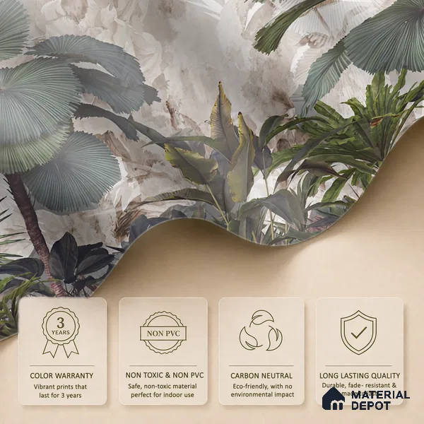 Mistveil Palm Garden Tropical Mist Nature Art | WP 04019 B Canvas Texture Finish Tropical Style luxurious Customized size Wallpaper | 250 GSM WP01CNF Paper | (MOQ = 30 Sq. Ft.)