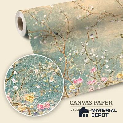 Whispers Among the Branches Tropical Mist Nature Art | WP 04025 B Canvas Texture Finish Chinoiserie Style luxurious Customized size Wallpaper | 250 GSM WP01CNF Paper | (MOQ = 30 Sq. Ft.)