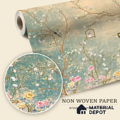 Whispers Among the Branches Tropical Mist Nature Art | WP 04025 Non Woven Matte Finish Chinoiserie Style Premium Customized size Wallpaper | 150 GSM WP01MTF Paper | (MOQ = 30 Sq. Ft.)