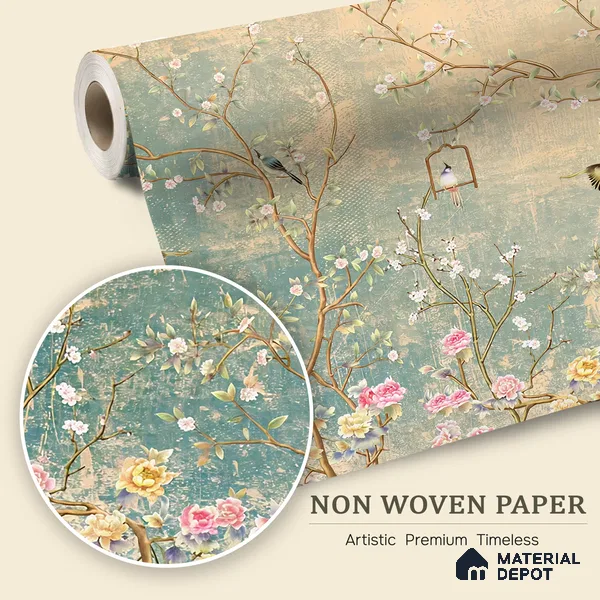 Whispers Among the Branches Tropical Mist Nature Art | WP 04025 Non Woven Matte Finish Chinoiserie Style Premium Customized size Wallpaper | 150 GSM WP01MTF Paper | (MOQ = 30 Sq. Ft.)