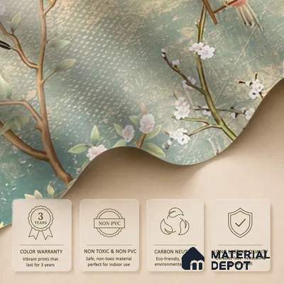 Whispers Among the Branches Tropical Mist Nature Art | WP 04025 Non Woven Matte Finish Chinoiserie Style Premium Customized size Wallpaper | 150 GSM WP01MTF Paper | (MOQ = 30 Sq. Ft.)