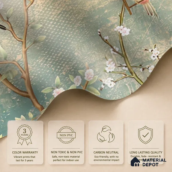 Whispers Among the Branches Tropical Mist Nature Art | WP 04025 Non Woven Matte Finish Chinoiserie Style Premium Customized size Wallpaper | 150 GSM WP01MTF Paper | (MOQ = 30 Sq. Ft.)