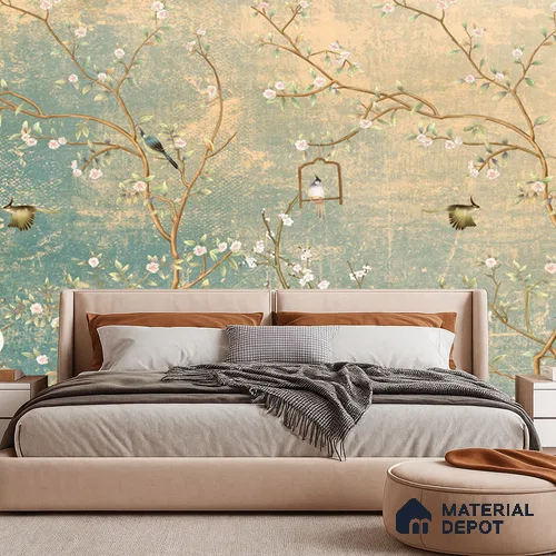 Whispers Among the Branches Tropical Mist Nature Art | WP 04025 Non Woven Matte Finish Chinoiserie Style Premium Customized size Wallpaper | 150 GSM WP01MTF Paper | (MOQ = 30 Sq. Ft.)