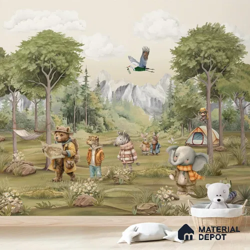 Animals Jungle Camp Canvas Wallpaper for Kids Rooms (Customized Size Wallpaper)