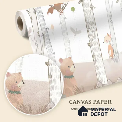 Little Friends of Birchwood Animals In Vintage Forest | WP 04038 Canvas Texture Finish Animal Print Style luxurious Customized size Wallpaper | 250 GSM WP01CNF Paper | (MOQ = 30 Sq. Ft.) | Design change not possible