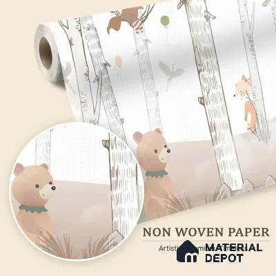 Little Friends of Birchwood Animals In Vintage Forest | WP 04038 B Non Woven Matte Finish Animal Print Style Premium Customized size Wallpaper | 150 GSM WP01MTF Paper | (MOQ = 30 Sq. Ft.) | Design change not possible