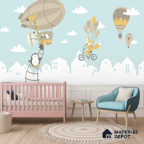 The Day Animals Learned to Fly | WP 04039 B Non Woven Matte Finish Animal Print Style Premium Customized size Wallpaper | 150 GSM WP01MTF Paper | (MOQ = 30 Sq. Ft.)