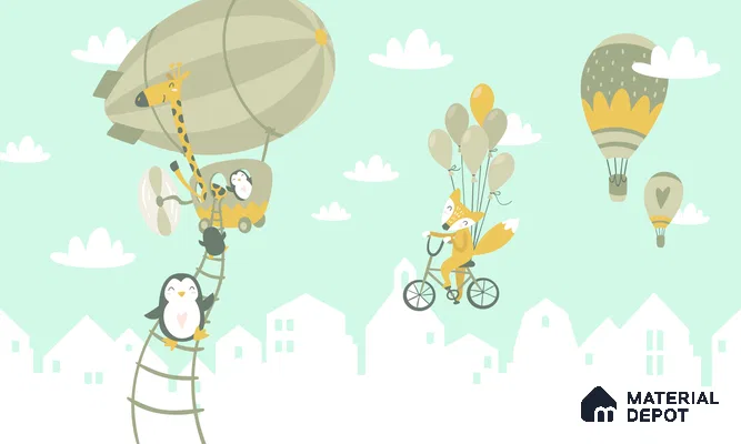 The Day Animals Learned to Fly | WP 04039 B Non Woven Matte Finish Animal Print Style Premium Customized size Wallpaper | 150 GSM WP01MTF Paper | (MOQ = 30 Sq. Ft.)