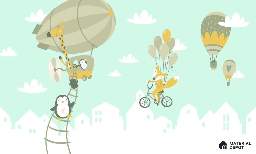 The Day Animals Learned to Fly | WP 04039 B Non Woven Matte Finish Animal Print Style Premium Customized size Wallpaper | 150 GSM WP01MTF Paper | (MOQ = 30 Sq. Ft.)