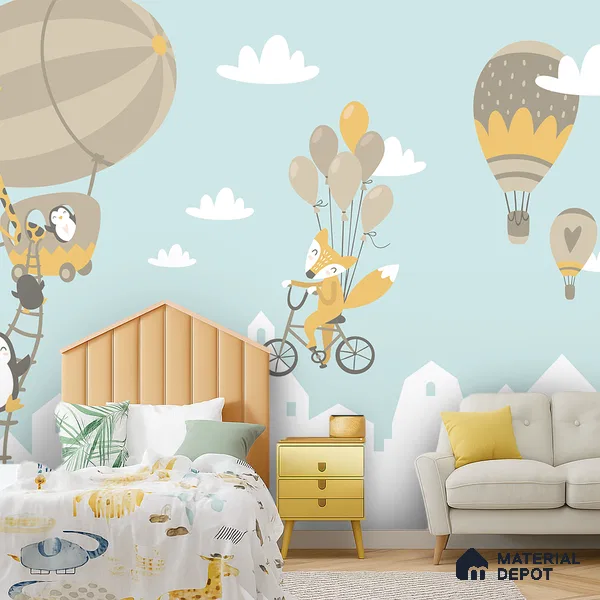 The Day Animals Learned to Fly | WP 04039 B Non Woven Matte Finish Animal Print Style Premium Customized size Wallpaper | 150 GSM WP01MTF Paper | (MOQ = 30 Sq. Ft.)