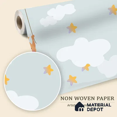 Floating Under a Gentle Moon Nighttime Animal Scene With Stars | WP 04040 B Non Woven Matte Finish Animal Print Style Premium Customized size Wallpaper | 150 GSM WP01MTF Paper | (MOQ = 30 Sq. Ft.)