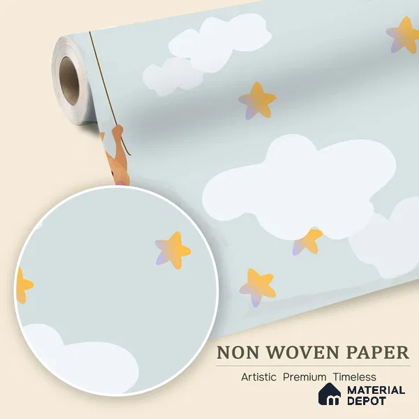 Floating Under a Gentle Moon Nighttime Animal Scene With Stars | WP 04040 B Non Woven Matte Finish Animal Print Style Premium Customized size Wallpaper | 150 GSM WP01MTF Paper | (MOQ = 30 Sq. Ft.)