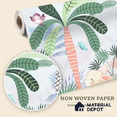Friends Who Live Between Leaves Jungle Animals Gathering | WP 04041 B Non Woven Matte Finish Animal Print Style Premium Customized size Wallpaper | 150 GSM WP01MTF Paper | (MOQ = 30 Sq. Ft.) | Design change not possible