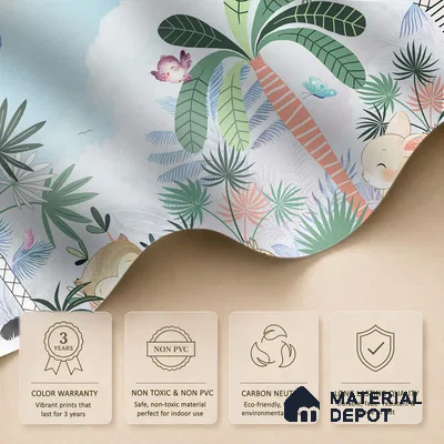 Friends Who Live Between Leaves Jungle Animals Gathering | WP 04041 B Non Woven Matte Finish Animal Print Style Premium Customized size Wallpaper | 150 GSM WP01MTF Paper | (MOQ = 30 Sq. Ft.) | Design change not possible