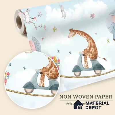 A Quiet Day Above the Town Cute Animal Circus Show | WP 04042 B Non Woven Matte Finish Animal Print Style Premium Customized size Wallpaper | 150 GSM WP01MTF Paper | (MOQ = 30 Sq. Ft.) | Design change not possible