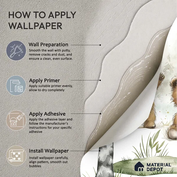 Gentle Side of the Woods Teddy And Deer In Snowy Landscape | WP 04045 B Non Woven Matte Finish Animal Print Style Premium Customized size Wallpaper | 150 GSM WP01MTF Paper | (MOQ = 30 Sq. Ft.) | Design change not possible