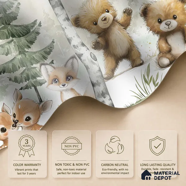 Gentle Side of the Woods Teddy And Deer In Snowy Landscape | WP 04045 B Non Woven Matte Finish Animal Print Style Premium Customized size Wallpaper | 150 GSM WP01MTF Paper | (MOQ = 30 Sq. Ft.) | Design change not possible