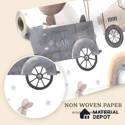 Small Friends on Big Adventures Mice Riding A Toy Vehicle | WP 04046 B Non Woven Matte Finish Animal Print Style Premium Customized size Wallpaper | 150 GSM WP01MTF Paper | (MOQ = 30 Sq. Ft.) | Design change not possible