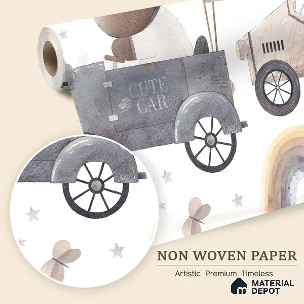 Small Friends on Big Adventures Mice Riding A Toy Vehicle | WP 04046 B Non Woven Matte Finish Animal Print Style Premium Customized size Wallpaper | 150 GSM WP01MTF Paper | (MOQ = 30 Sq. Ft.) | Design change not possible