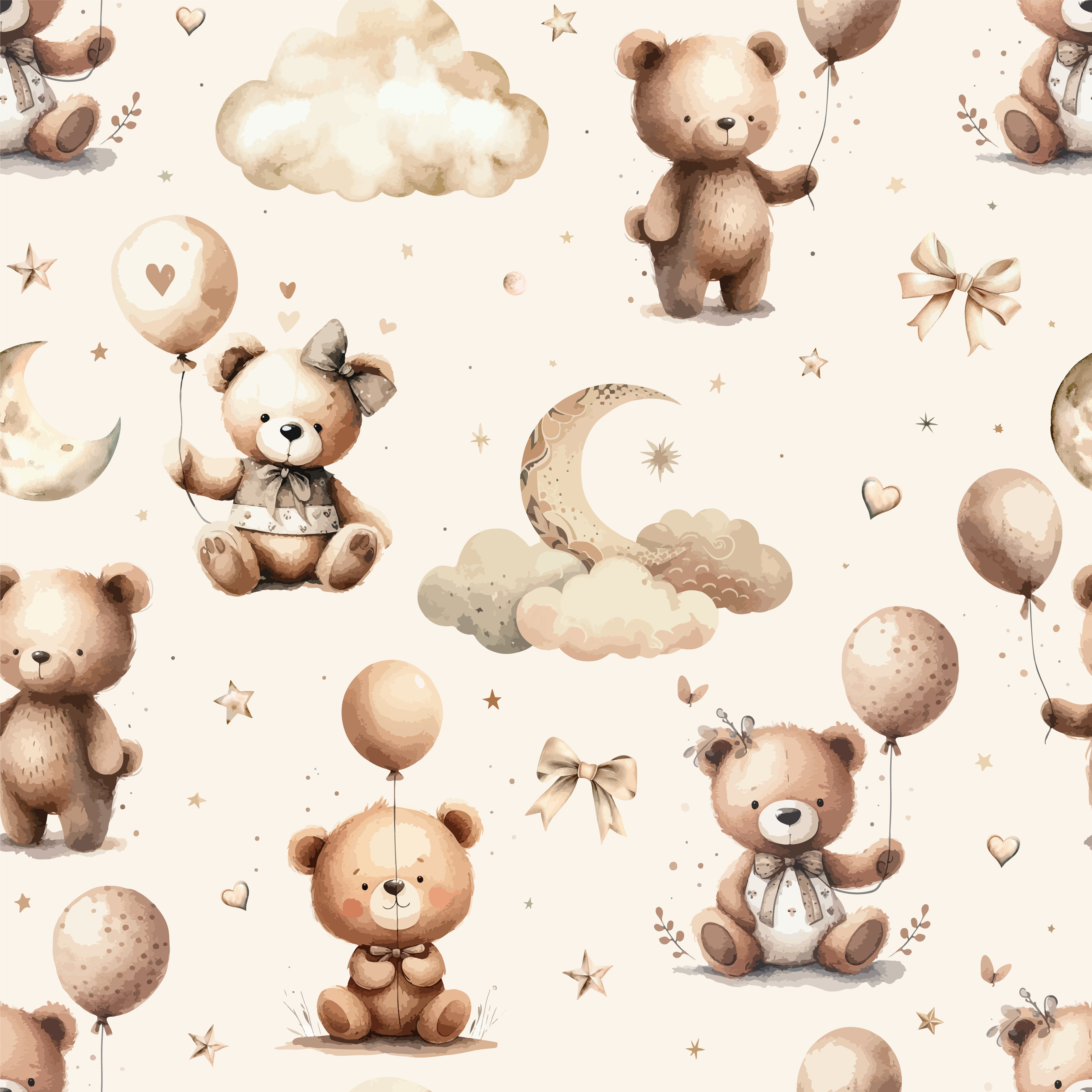 Wrapped in Love & Lullabies Teddy Bear With Balloons | WP 04047 Canvas Texture Finish Animal Print Style luxurious Customized size Wallpaper | 250 GSM WP01CNF Paper | (MOQ = 30 Sq. Ft.)
