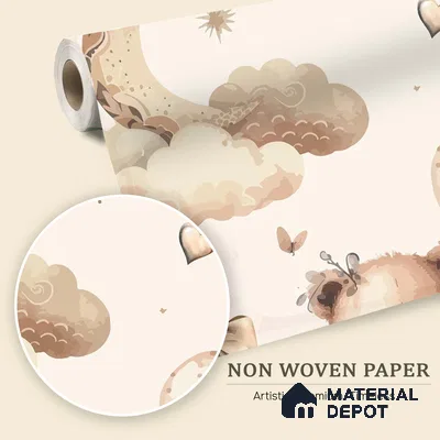 Wrapped in Love & Lullabies Teddy Bear With Balloons | WP 04047 B Non Woven Matte Finish Animal Print Style Premium Customized size Wallpaper | 150 GSM WP01MTF Paper | (MOQ = 30 Sq. Ft.)