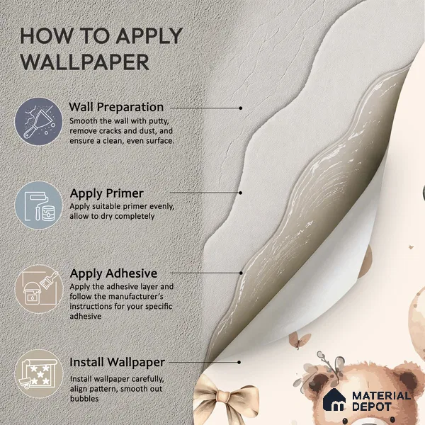 Wrapped in Love & Lullabies Teddy Bear With Balloons | WP 04047 B Non Woven Matte Finish Animal Print Style Premium Customized size Wallpaper | 150 GSM WP01MTF Paper | (MOQ = 30 Sq. Ft.)