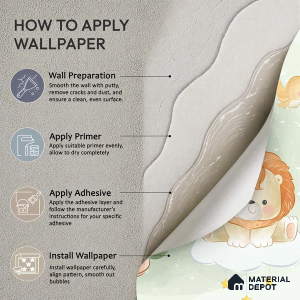Tiny King of Soft Skies Cartoon Lion Under Night Sky | WP 04048 B Non Woven Matte Finish Animal Print Style Premium Customized size Wallpaper | 150 GSM WP01MTF Paper | (MOQ = 30 Sq. Ft.)