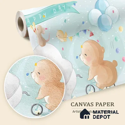 Confetti Skies & Tiny Cheers Animal Circus With Snow Backdrop | WP 04049 Canvas Texture Finish Animal Print Style luxurious Customized size Wallpaper | 250 GSM WP01CNF Paper | (MOQ = 30 Sq. Ft.)