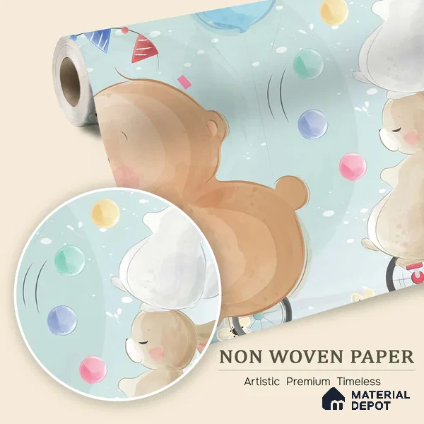 Confetti Skies & Tiny Cheers Animal Circus With Snow Backdrop | WP 04049 B Non Woven Matte Finish Animal Print Style Premium Customized size Wallpaper | 150 GSM WP01MTF Paper | (MOQ = 30 Sq. Ft.)