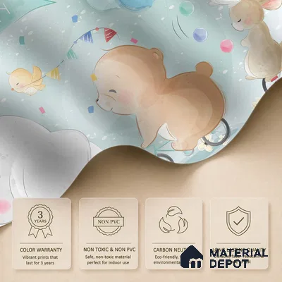 Confetti Skies & Tiny Cheers Animal Circus With Snow Backdrop | WP 04049 Canvas Texture Finish Animal Print Style luxurious Customized size Wallpaper | 250 GSM WP01CNF Paper | (MOQ = 30 Sq. Ft.)