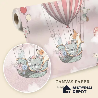 Friends on a Cloud Voyage To Castle | WP 04050 Canvas Texture Finish Animal Print Style luxurious Customized size Wallpaper | 250 GSM WP01CNF Paper | (MOQ = 30 Sq. Ft.) | Design change not possible