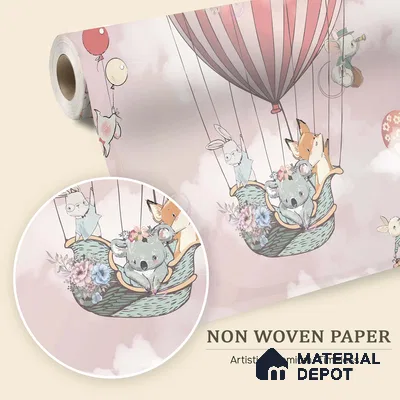 Friends on a Cloud Voyage To Castle | WP 04050 B Non Woven Matte Finish Animal Print Style Premium Customized size Wallpaper | 150 GSM WP01MTF Paper | (MOQ = 30 Sq. Ft.) | Design change not possible