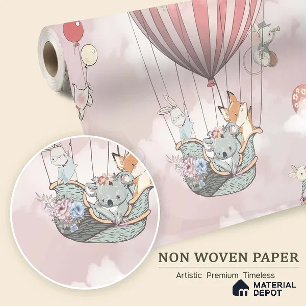 Friends on a Cloud Voyage To Castle | WP 04050 B Non Woven Matte Finish Animal Print Style Premium Customized size Wallpaper | 150 GSM WP01MTF Paper | (MOQ = 30 Sq. Ft.) | Design change not possible