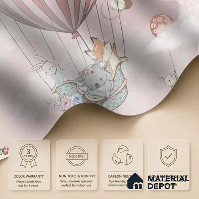 Friends on a Cloud Voyage To Castle | WP 04050 B Non Woven Matte Finish Animal Print Style Premium Customized size Wallpaper | 150 GSM WP01MTF Paper | (MOQ = 30 Sq. Ft.) | Design change not possible