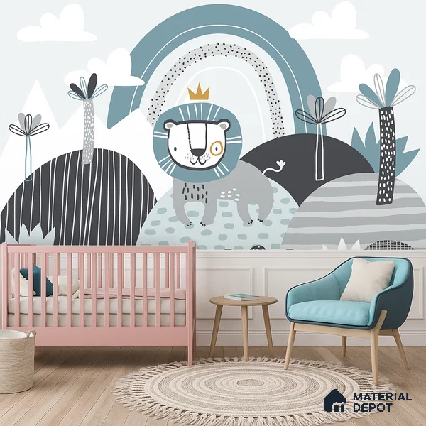 Born to Be Brave Artistic Lion In Jungle | WP 04051 Canvas Texture Finish Animal Print Style luxurious Customized size Wallpaper | 250 GSM WP01CNF Paper | (MOQ = 30 Sq. Ft.)