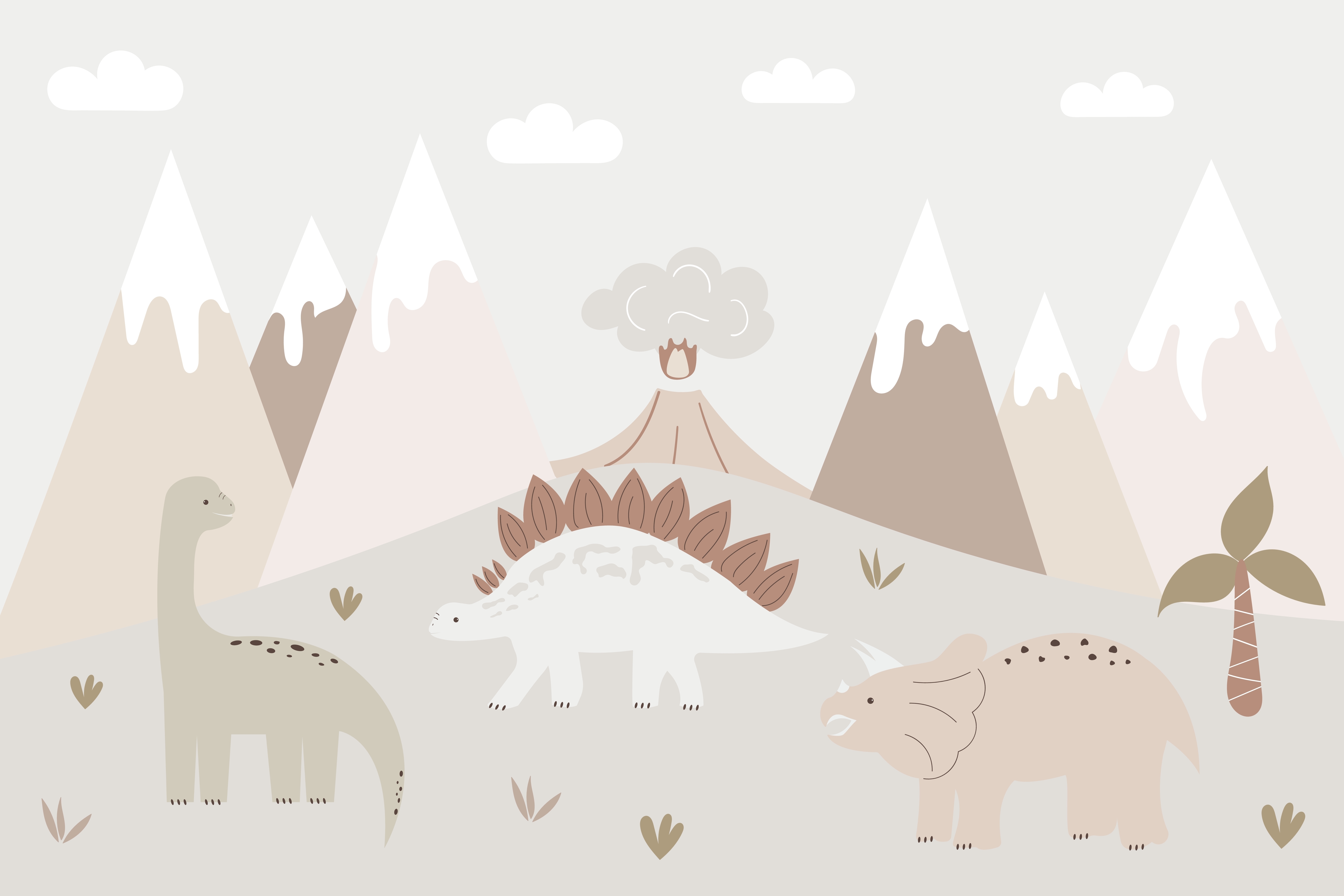 Calm Day in Dino Valley Cute Illustration | WP 04052 Canvas Texture Finish Animal Print Style luxurious Customized size Wallpaper | 250 GSM WP01CNF Paper | (MOQ = 30 Sq. Ft.)