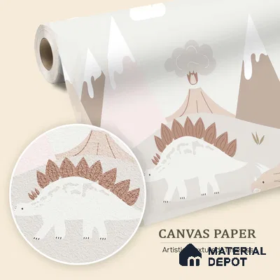 Calm Day in Dino Valley Cute Illustration | WP 04052 Canvas Texture Finish Animal Print Style luxurious Customized size Wallpaper | 250 GSM WP01CNF Paper | (MOQ = 30 Sq. Ft.)