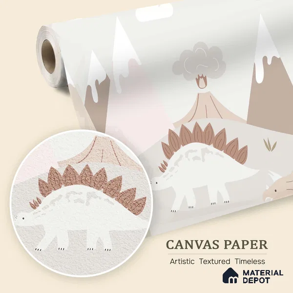Calm Day in Dino Valley Cute Illustration | WP 04052 Canvas Texture Finish Animal Print Style luxurious Customized size Wallpaper | 250 GSM WP01CNF Paper | (MOQ = 30 Sq. Ft.)